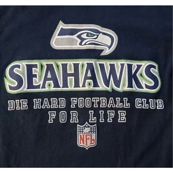 Men Seahawks NFL Football T-shirt Size S Blue Crewneck Long-Sleeve Cotton - Picture 3 of 9